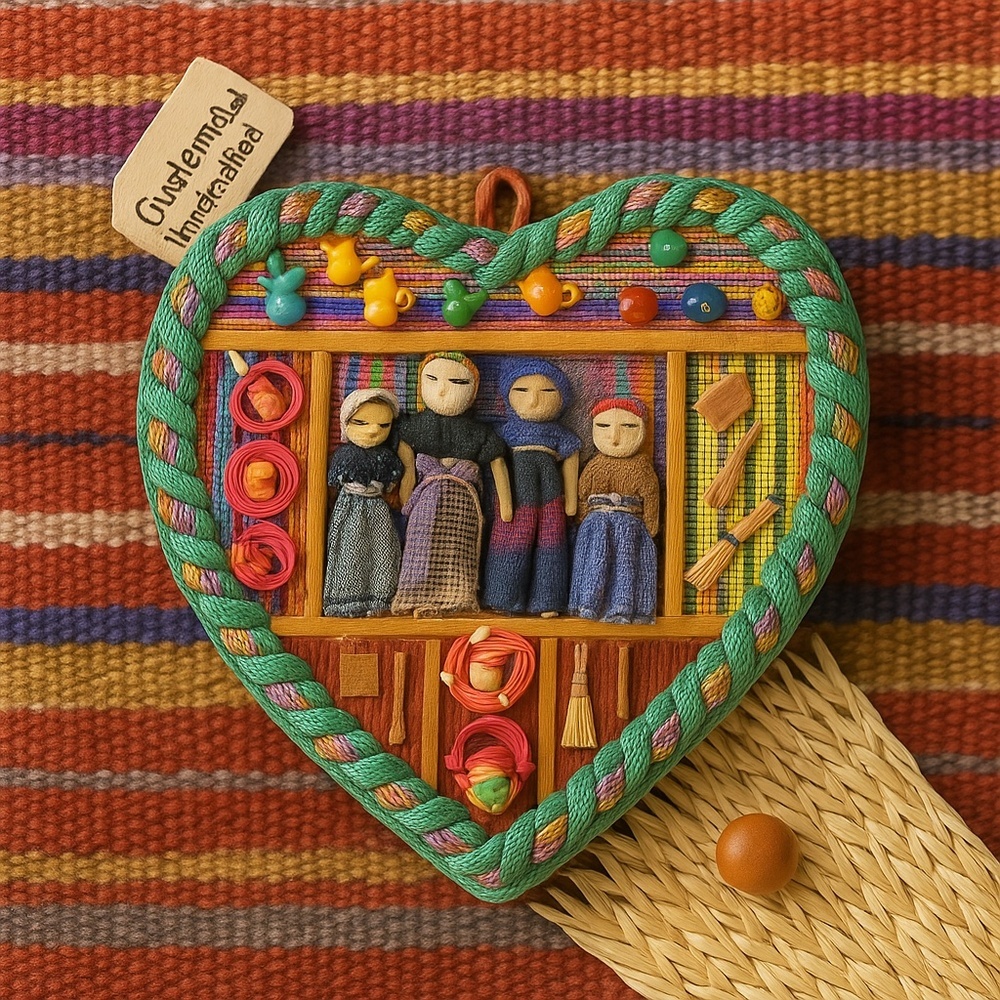 Handmade Guatemala Heart Worry Doll‎ Wall Hanging Folk Art Boho NWOT